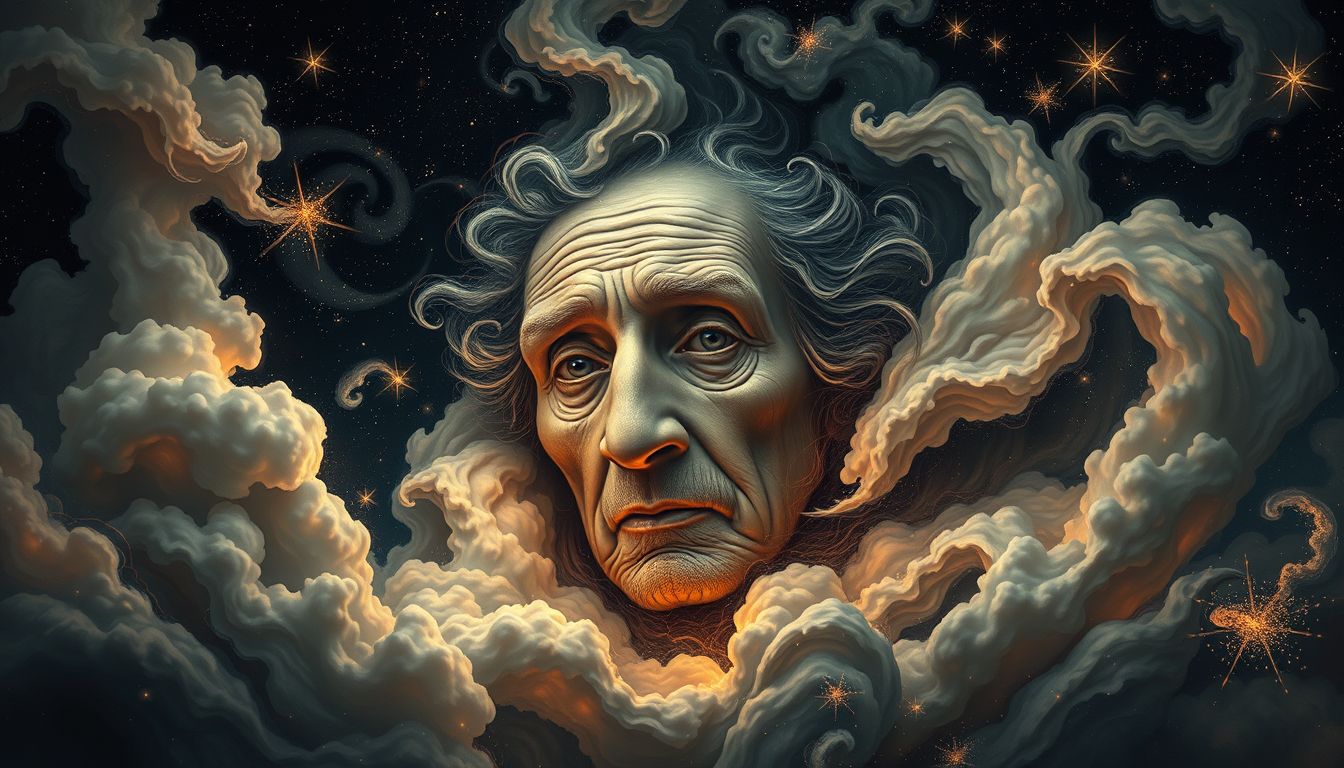 Ein altes Gesicht symbolisiert Weisheit und vergangene Lebenserfahrungen.