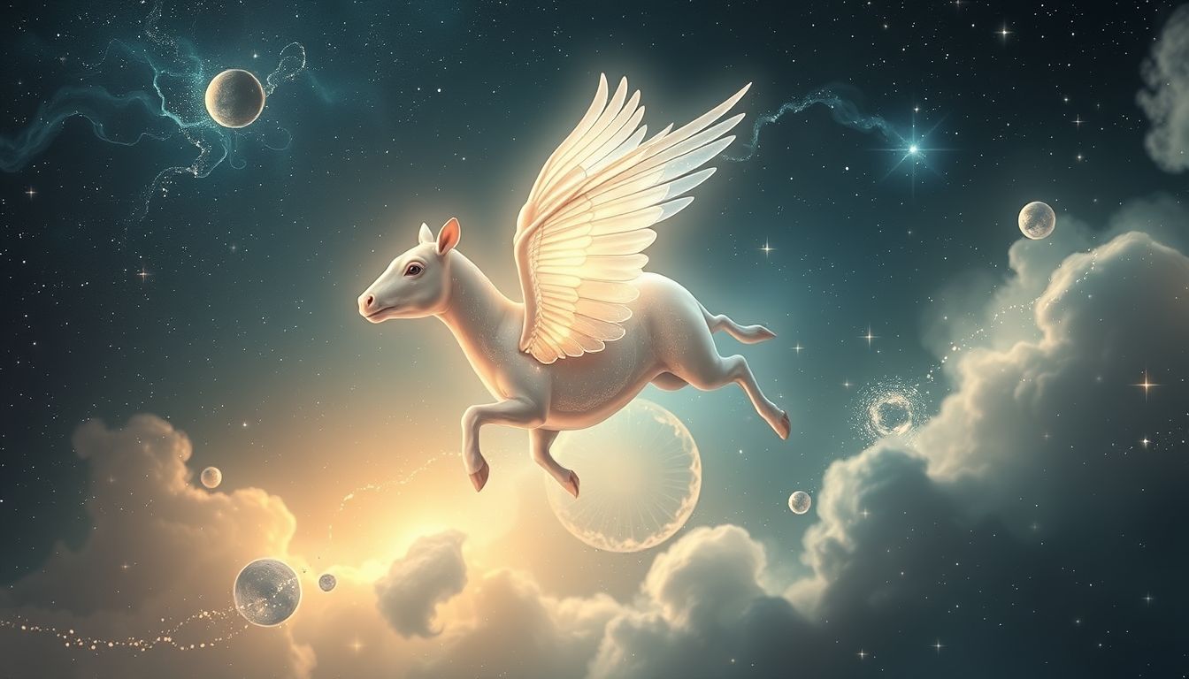 Ein Erdferkel mit Flügeln symbolisiert grenzenlose Freiheit und spirituelle Erhebung.
