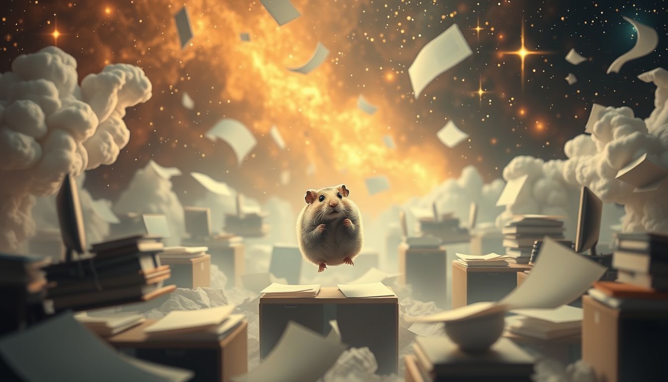 Der Hamster symbolisiert im Büro Stress und Überforderungssituationen.