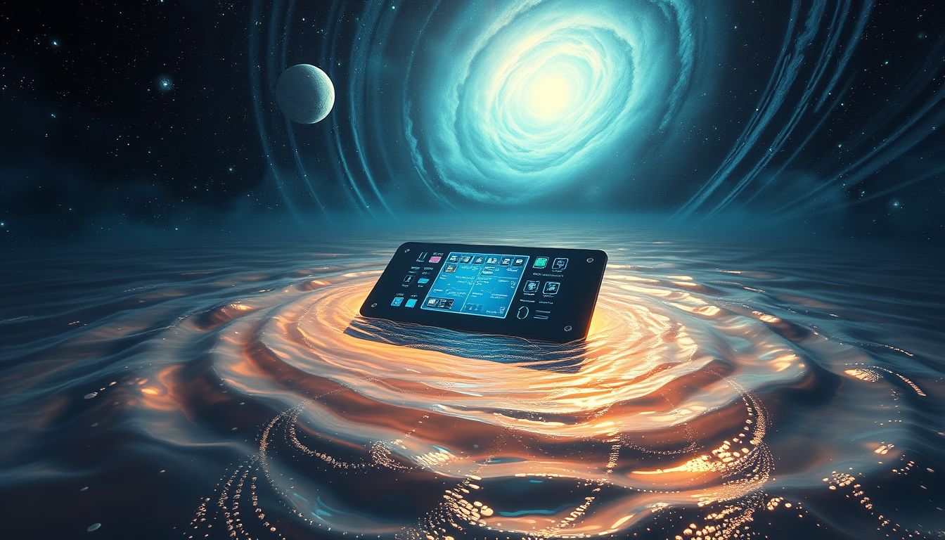 Ein Schaltbrett unter Wasser symbolisiert verborgene Kontrollängste im Traum.