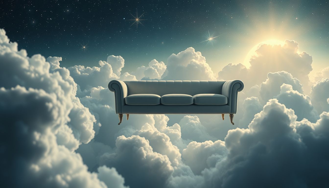 Ein Sofa im Zug symbolisiert Komfort auf der Reise des Lebens.