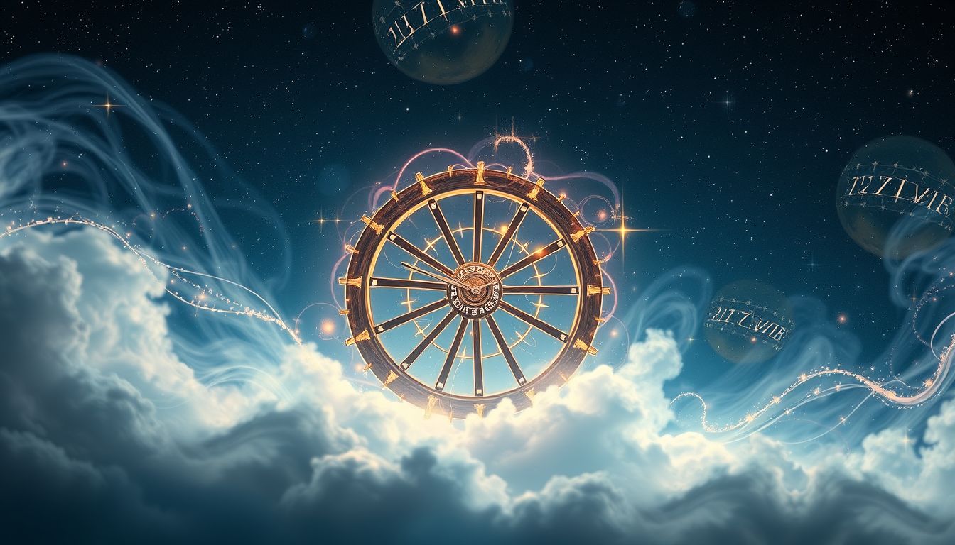 Ein Wagenrad symbolisiert Zeitfluss und die Bedeutung des Jetzt.