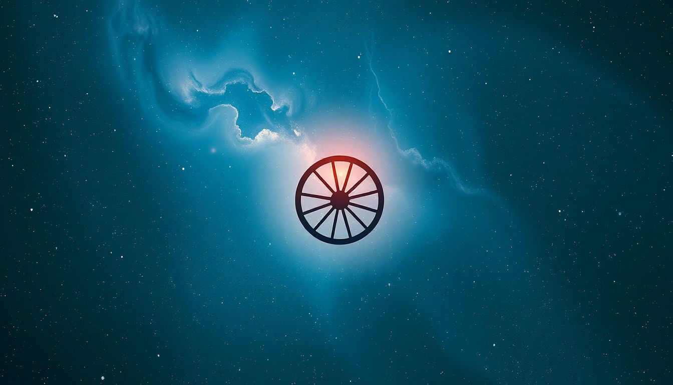 Ein Wagenrad ohne Wagen symbolisiert ziellose Orientierungslosigkeit im Traum.