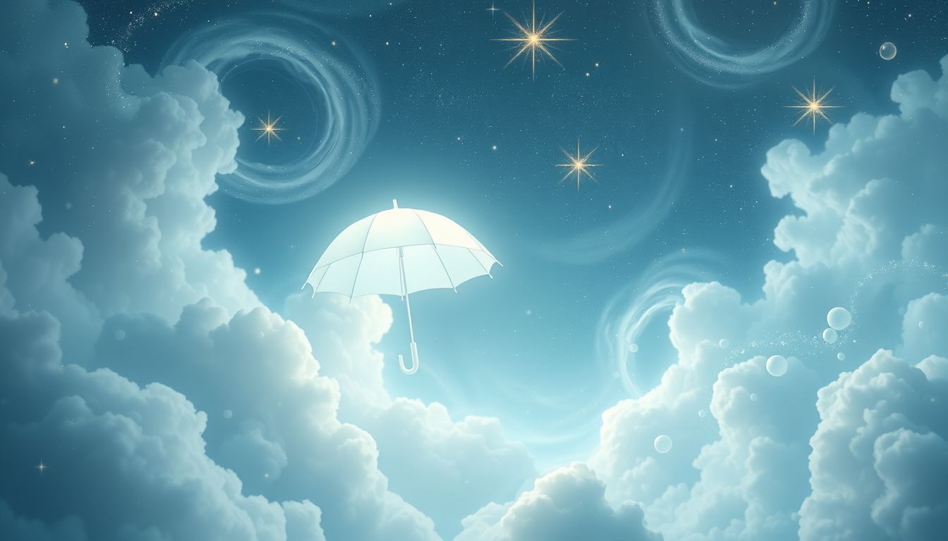 Ein weißer Sonnenschirm symbolisiert inneren Frieden und neue Anfänge.