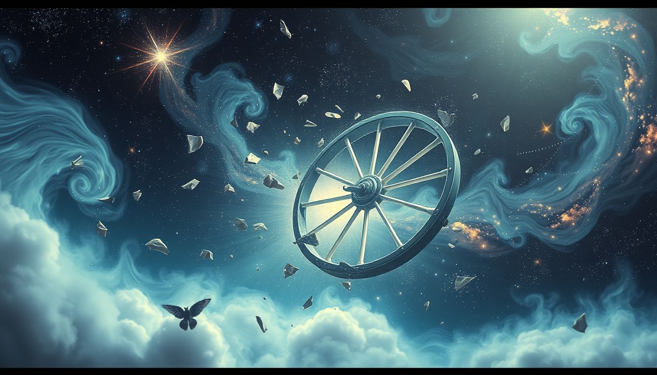 Ein zerbrochenes Wagenrad symbolisiert oft unvermeidbare Lebenshindernisse.