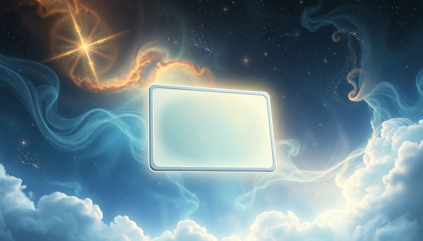 Eine schwebende Schreibtafel symbolisiert göttliche Inspiration und Erleuchtung.