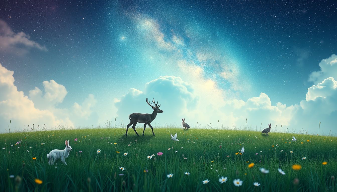 Eine Wiese mit Tieren im Traum symbolisiert Harmonie und Freiheit.