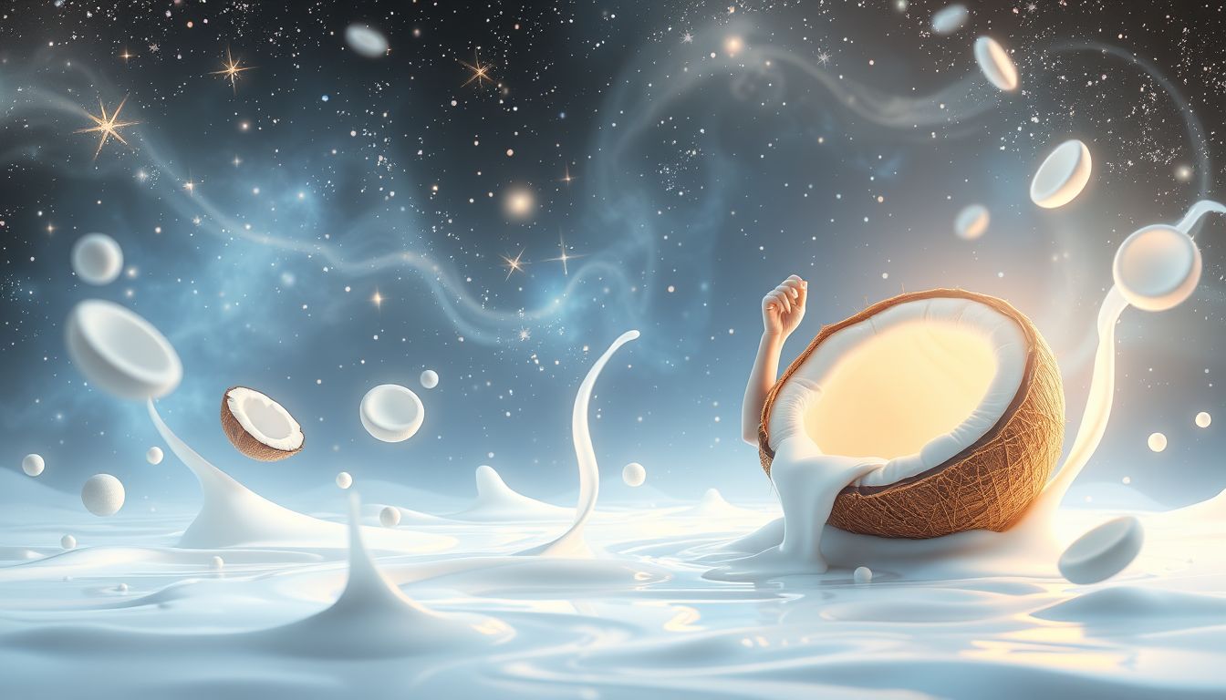 Kokosnussmilch trinken symbolisiert innere Heilung und emotionale Erneuerung.