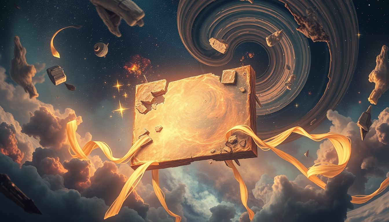 Ein Schnitt im Gemälde symbolisiert kreative Zerstörung und Neubeginn.