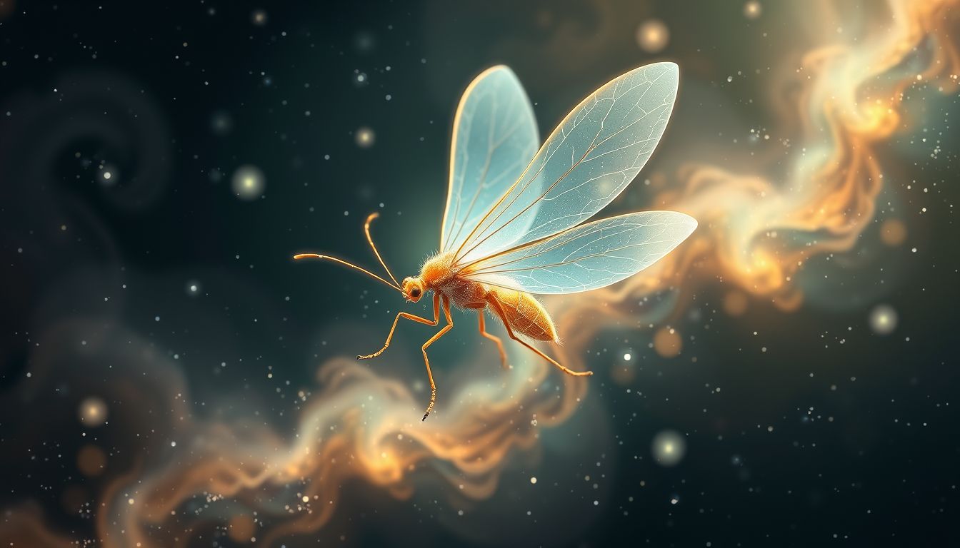 Eine fliegende Stabheuschrecke symbolisiert Freiheit und Wandel.