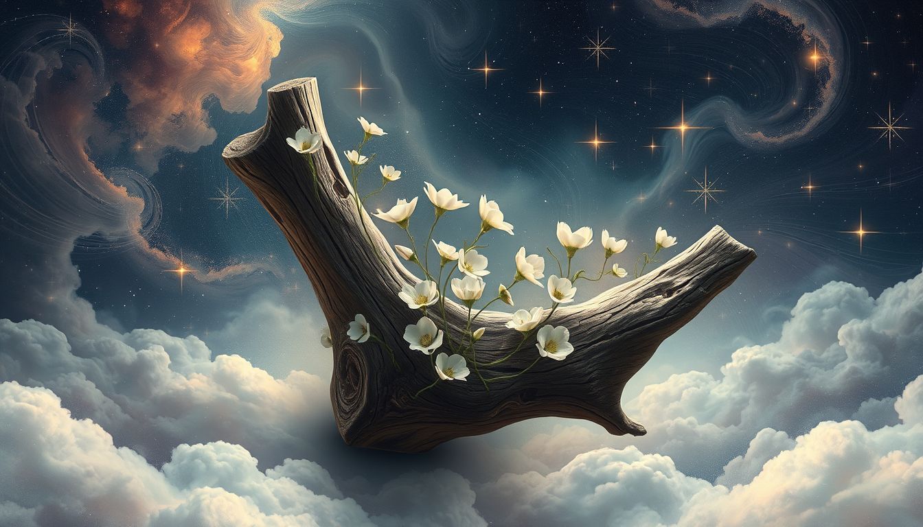 Ein überwucherter Grabscheit symbolisiert vergessene Erinnerungen im Traum.