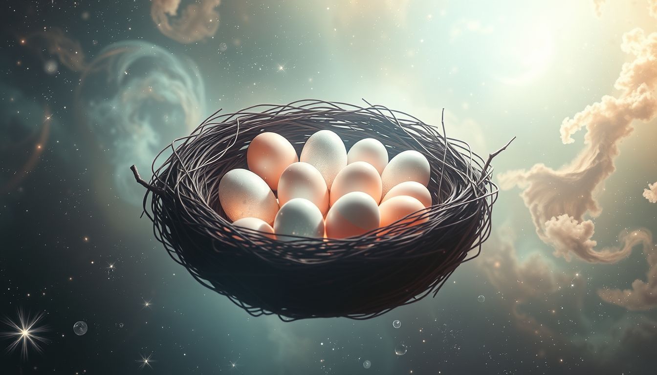 Ein Nest voller Eier symbolisiert vielfältige kreative Möglichkeiten im Traum.