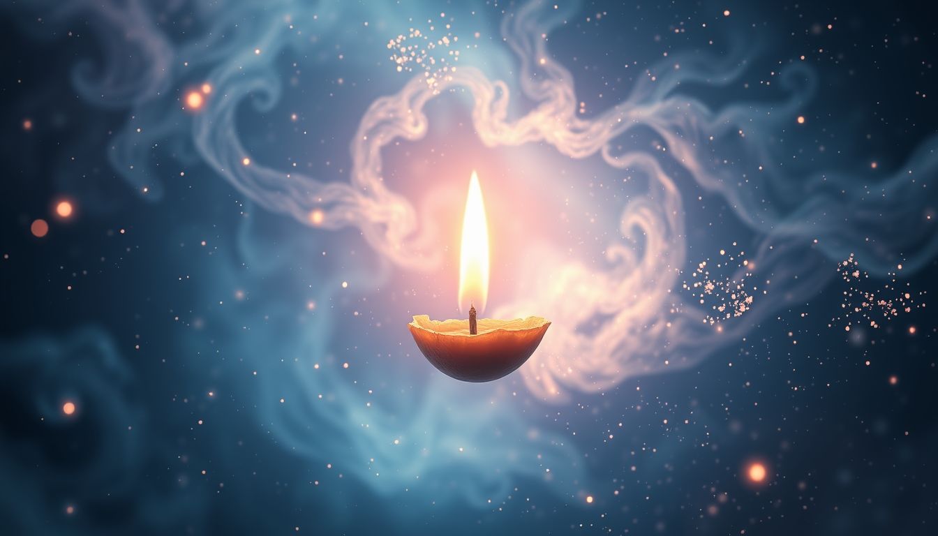 Ein selbstentzündender Docht symbolisiert plötzliche innere Erkenntnis.