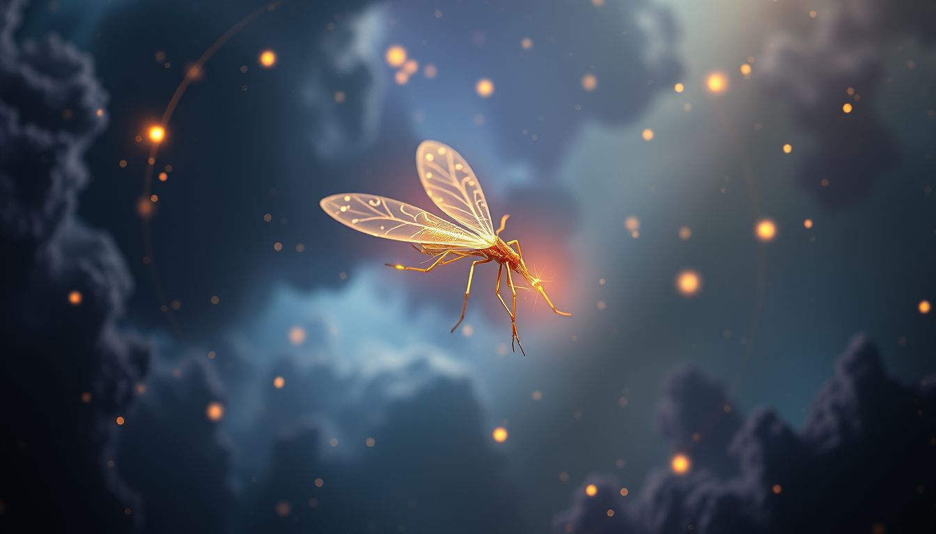 Eine sprechende Stabheuschrecke symbolisiert verborgene Weisheit und Warnung.