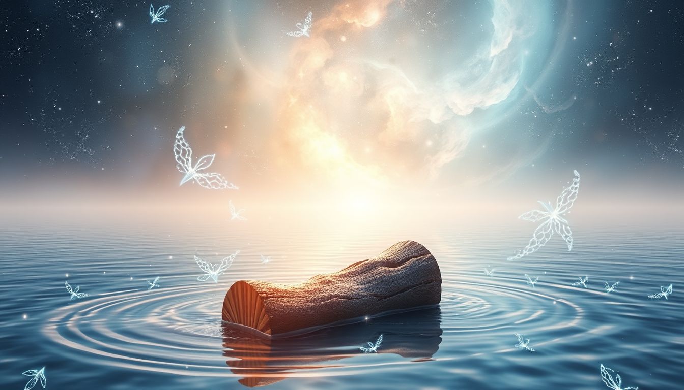 Ein Grabscheit im Wasser symbolisiert emotionale Reinigung und Loslassen.