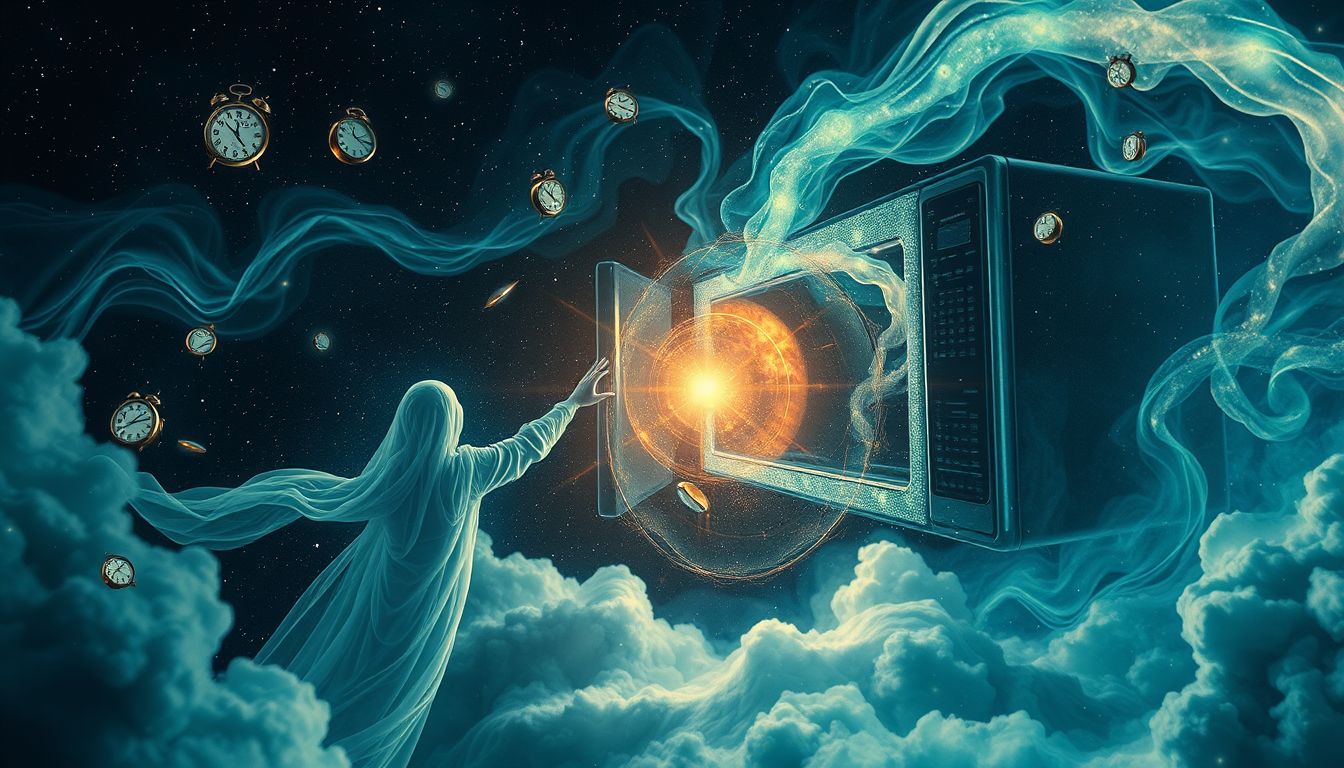 Der gescheiterte Mikrowellenversuch symbolisiert innere Frustration und Kontrollverlust.