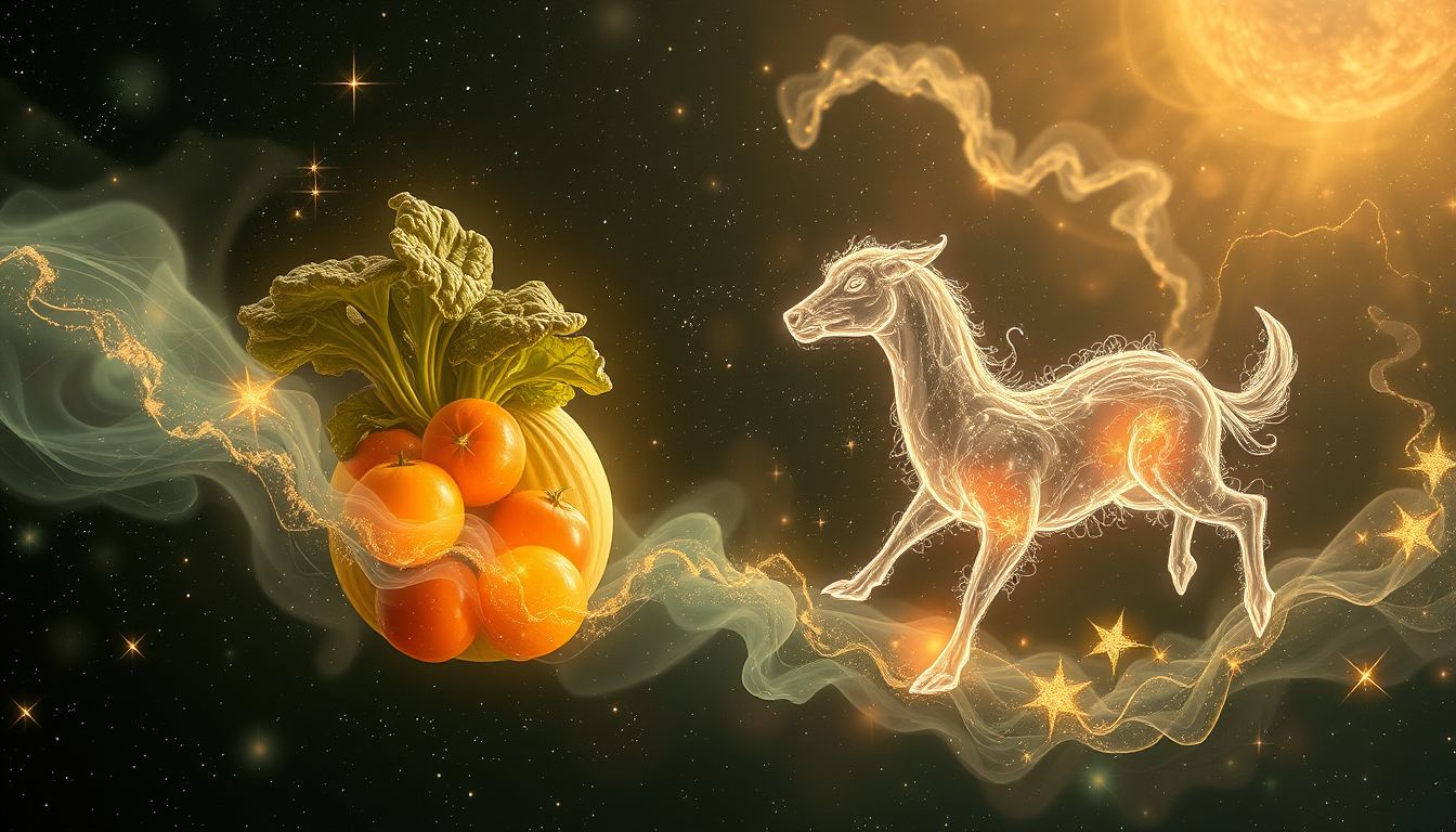 Gemüse, von Tieren gefressen, symbolisiert Verlust und Lebensenergie.
