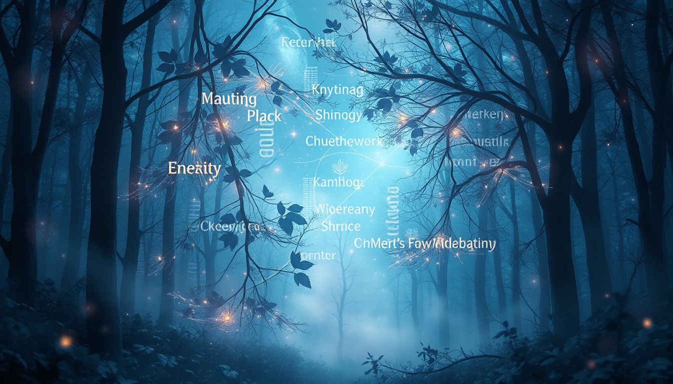 Ein verlorener Thesaurus im Wald symbolisiert vergessene kreative Schätze.