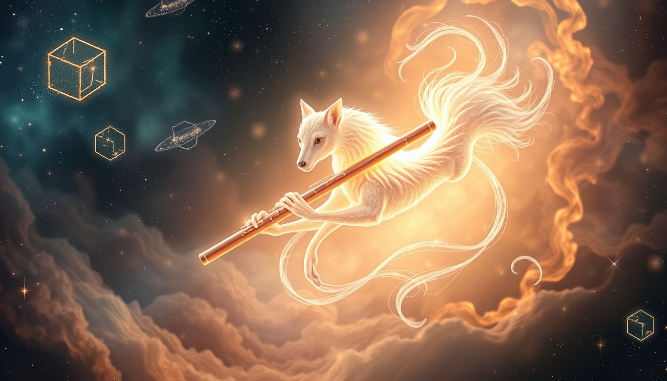 Eine Flöte mit Vogel symbolisiert Freiheit und kreative Inspiration im Traum.