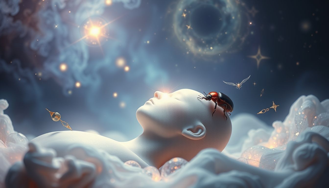 Ein Mistkäfer auf dem Körper symbolisiert innere Reinigung und Transformation.