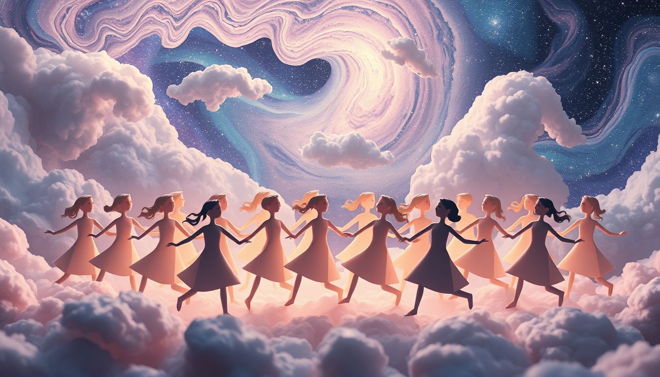 Viele Hampelmänner tanzen im Chor symbolisieren innere Harmonie und Gemeinschaft.