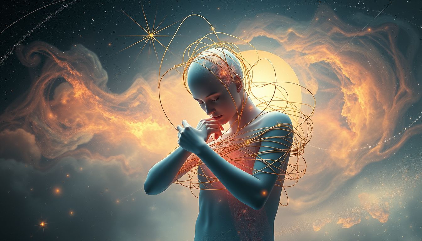 Gefesselt vom Messingdraht symbolisiert innere Konflikte und Einschränkungen.