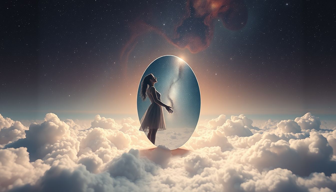 Elastisches Spiegelbild symbolisiert flexible Selbstwahrnehmung und Identitätswandel.