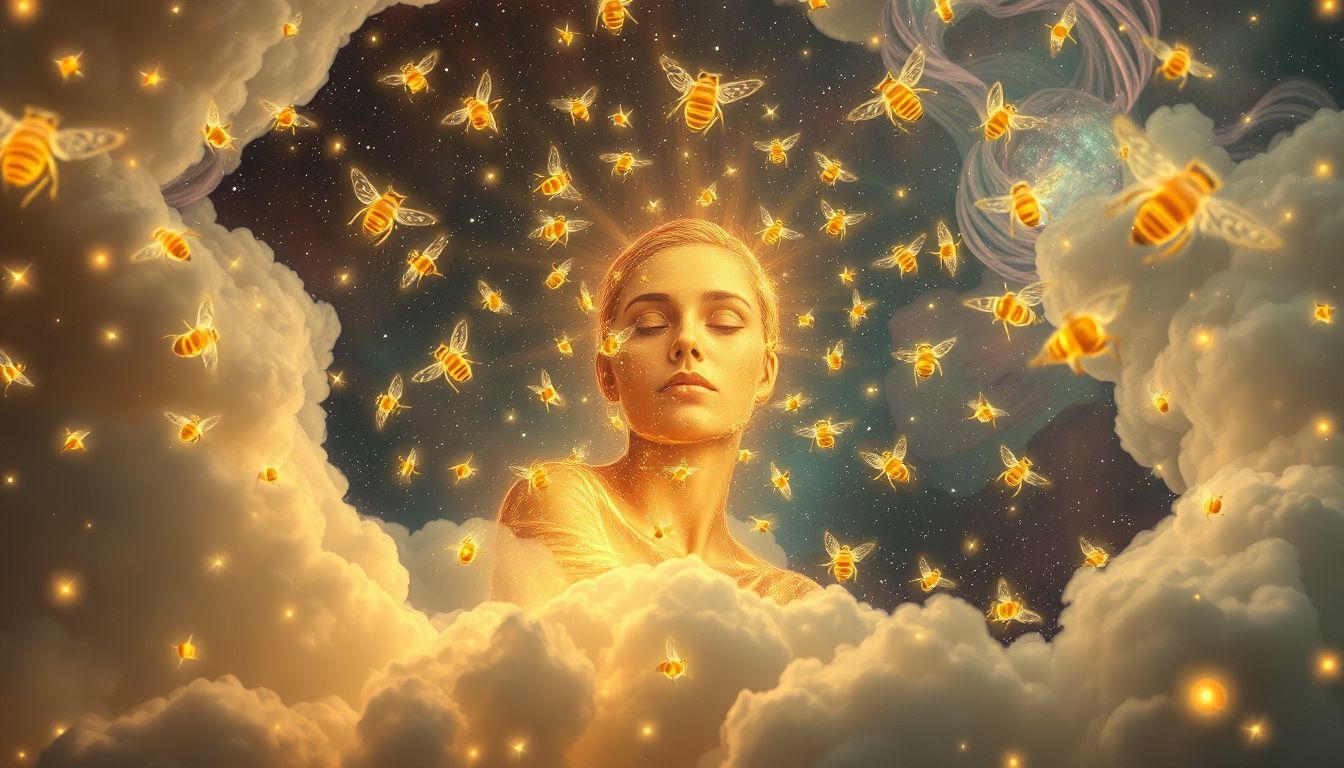 Von Bienen umgeben sein symbolisiert Gemeinschaft und produktive Zusammenarbeit im Traum.