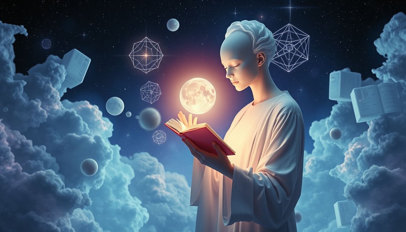 Ein Bibliothekar, der ein Buch stiehlt, symbolisiert verlorenes Wissen.