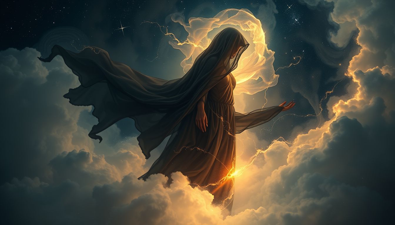 Ein schwarzer Kaftan symbolisiert tiefe Trauer und verborgene Geheimnisse.