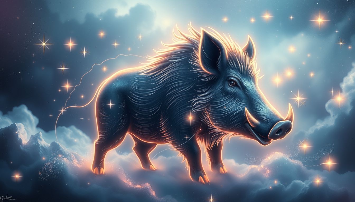Ein grunzendes Wildschwein symbolisiert lebhafte Instinkte und Selbstausdruck.