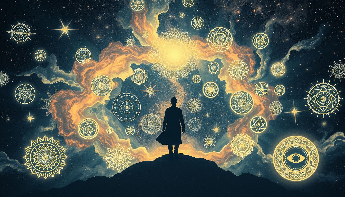 Umgeben von Kupferstichdrucken symbolisiert kreative Inspiration und Klarheit.