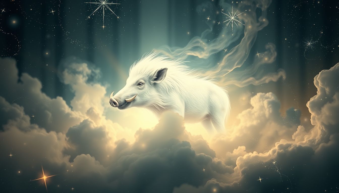 Ein weißes Wildschwein symbolisiert seltene, reinigende spirituelle Botschaften im Traum.