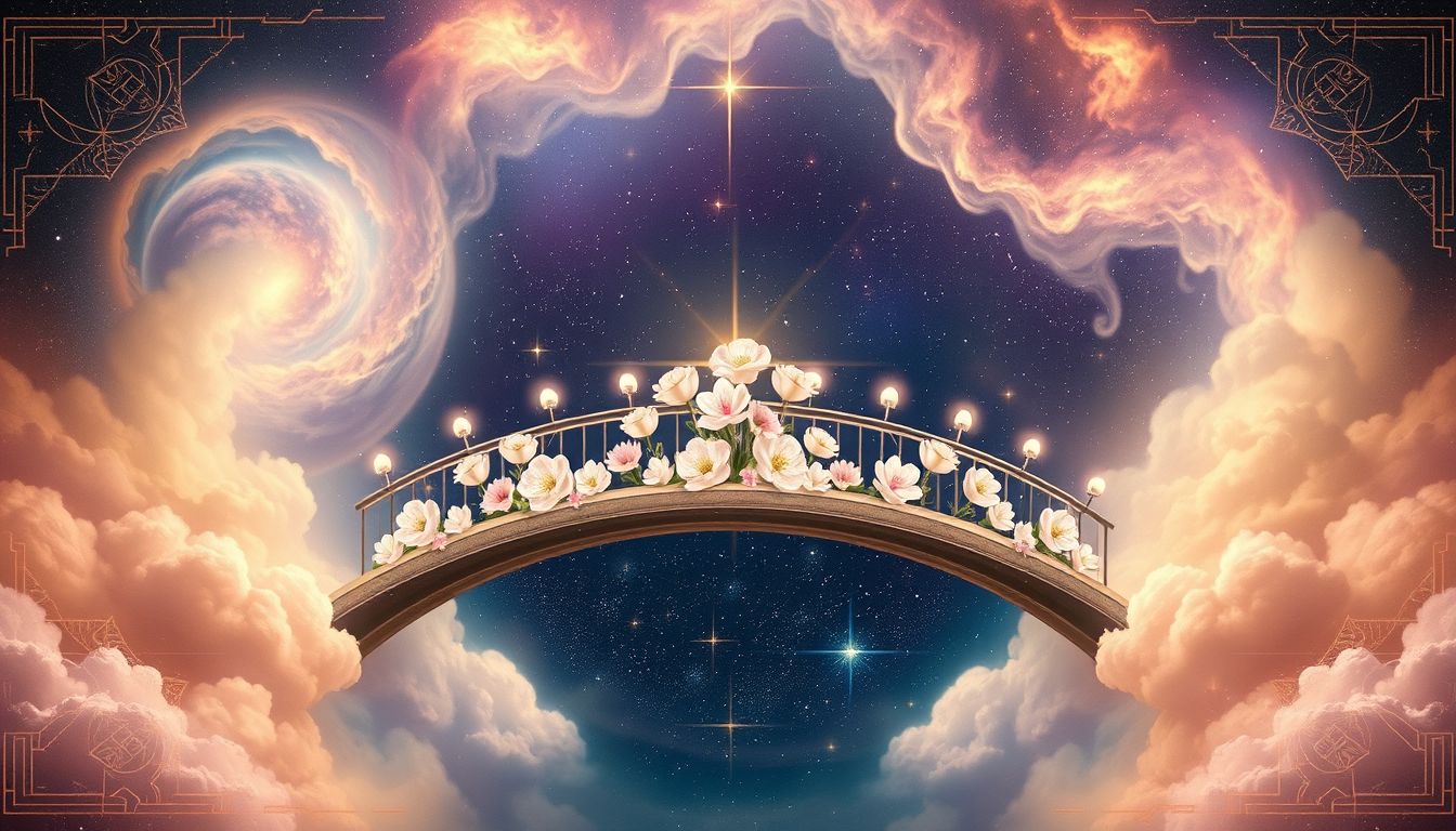 Eine blumengeschmückte Zugbrücke symbolisiert Hoffnung und Neubeginn.
