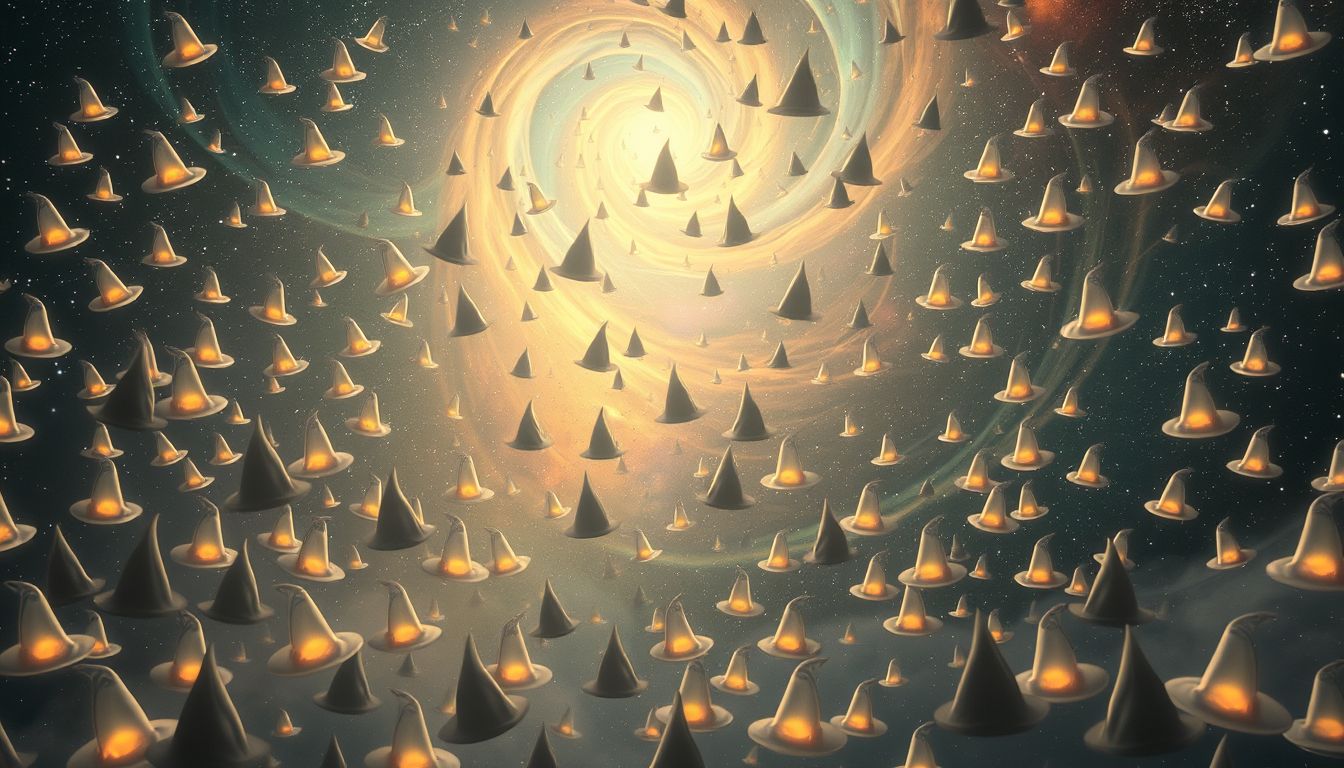 In einem Raum voller Spitzhüte symbolisiert Verwirrung und Überforderung.