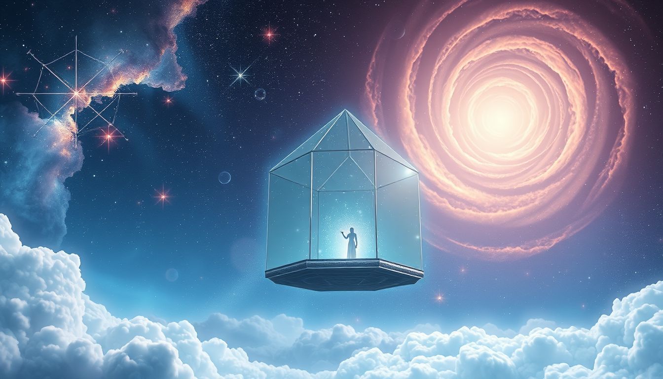 Ein Glashaus symbolisiert spirituelle Klarheit und universelle Verbundenheit.