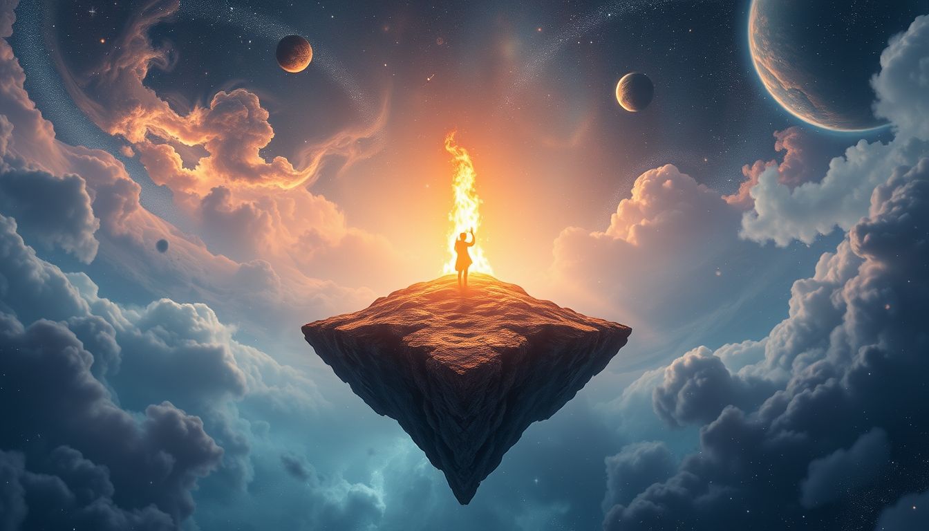 Ein selbstentzündetes Signalfeuer symbolisiert innere Erkenntnis und Neubeginn.