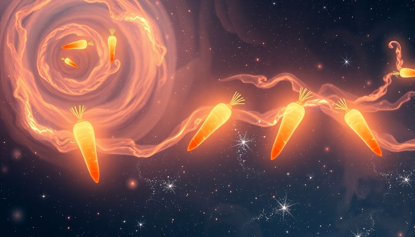 30 Mohrrüben im Weltall symbolisieren unerwartete Chancen und Wachstum.