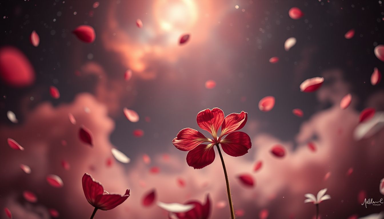 Ein verwelkter roter Klee symbolisiert verflogene Glücksmomente.