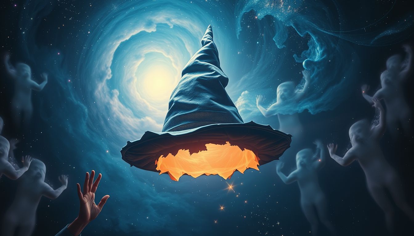 Ein zerrissener Spitzhut symbolisiert innere Verletzlichkeit und Unsicherheit.