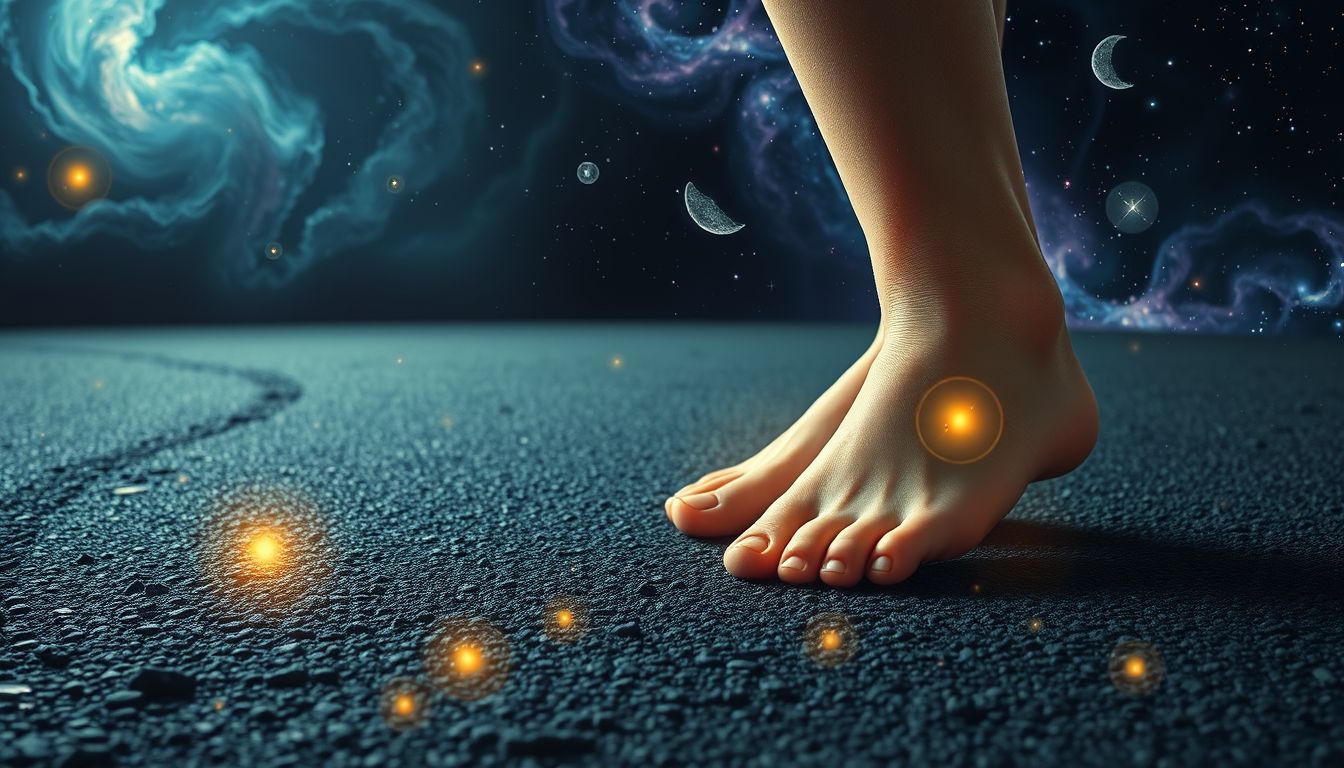 Barfuß auf Asphalt symbolisiert Widerstandskraft und Lebenshärte im Traum.
