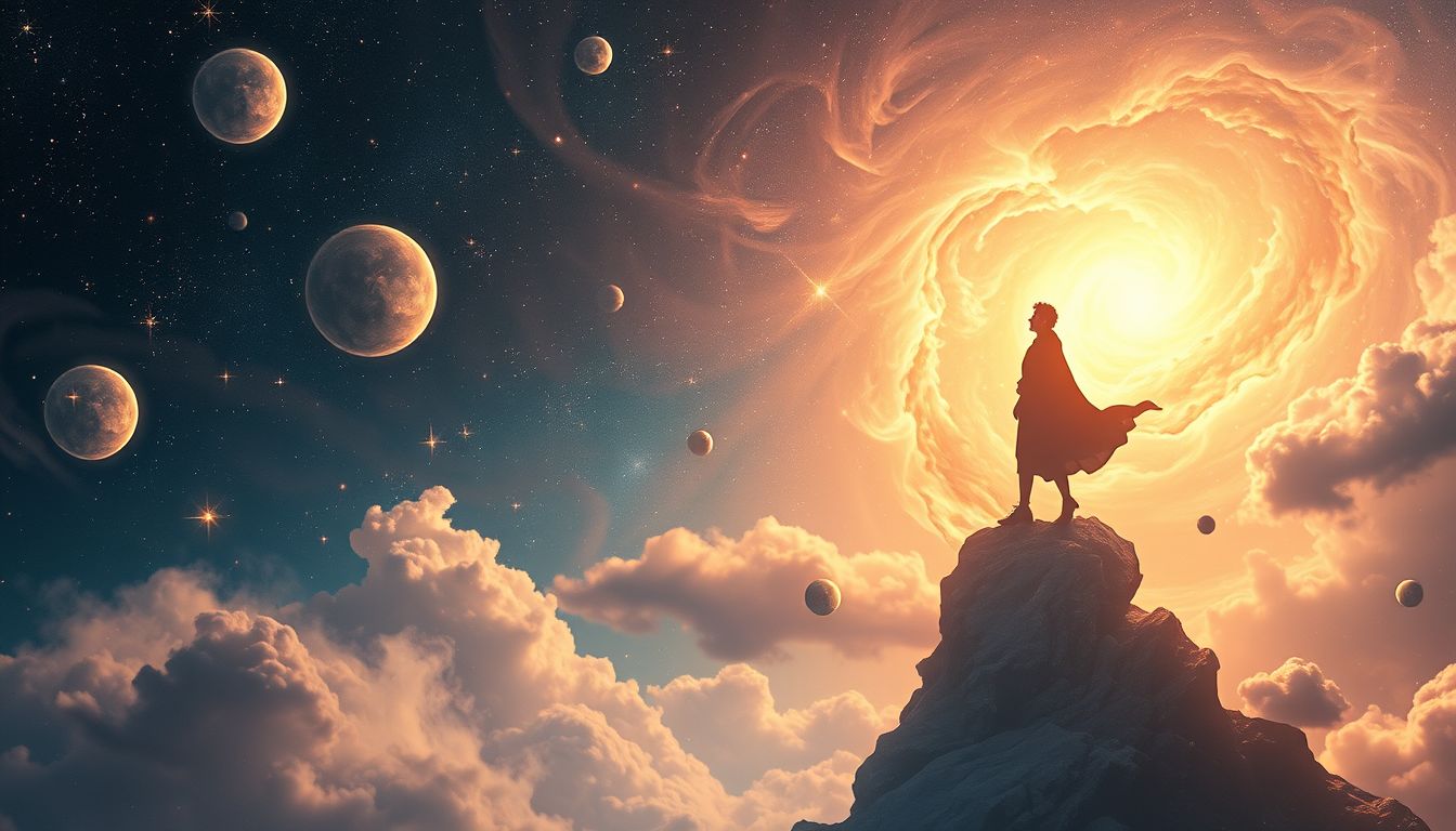 Eine Begegnung mit Einstein in einem fliegenden Zirkuszelt symbolisiert Erkenntnis.
