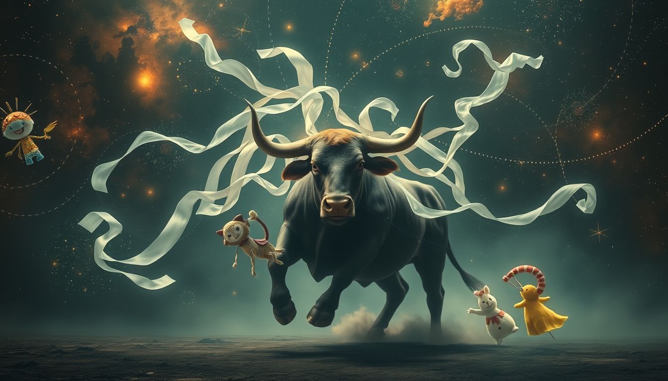 Ein Bulle im Zirkus symbolisiert oft unterdrückte Macht und Kontrolle.