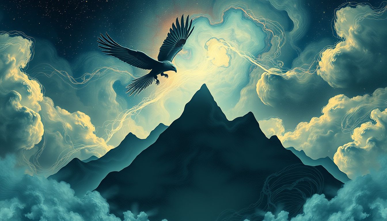 Der Donnervogel symbolisiert Kraft und Freiheit über den Bergen.