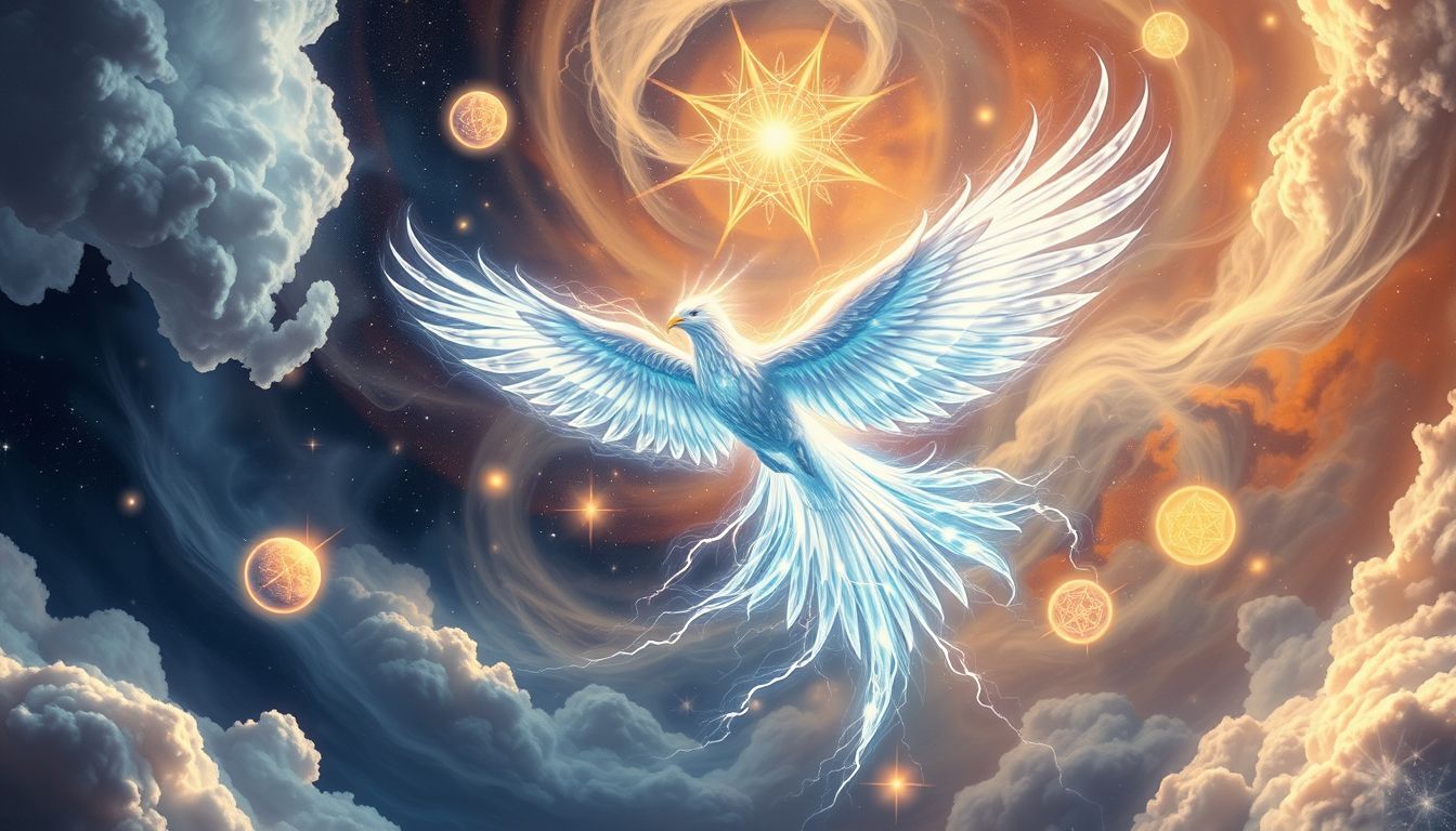 Der Donnervogel symbolisiert spirituelle Erleuchtung und transformative Kraft.
