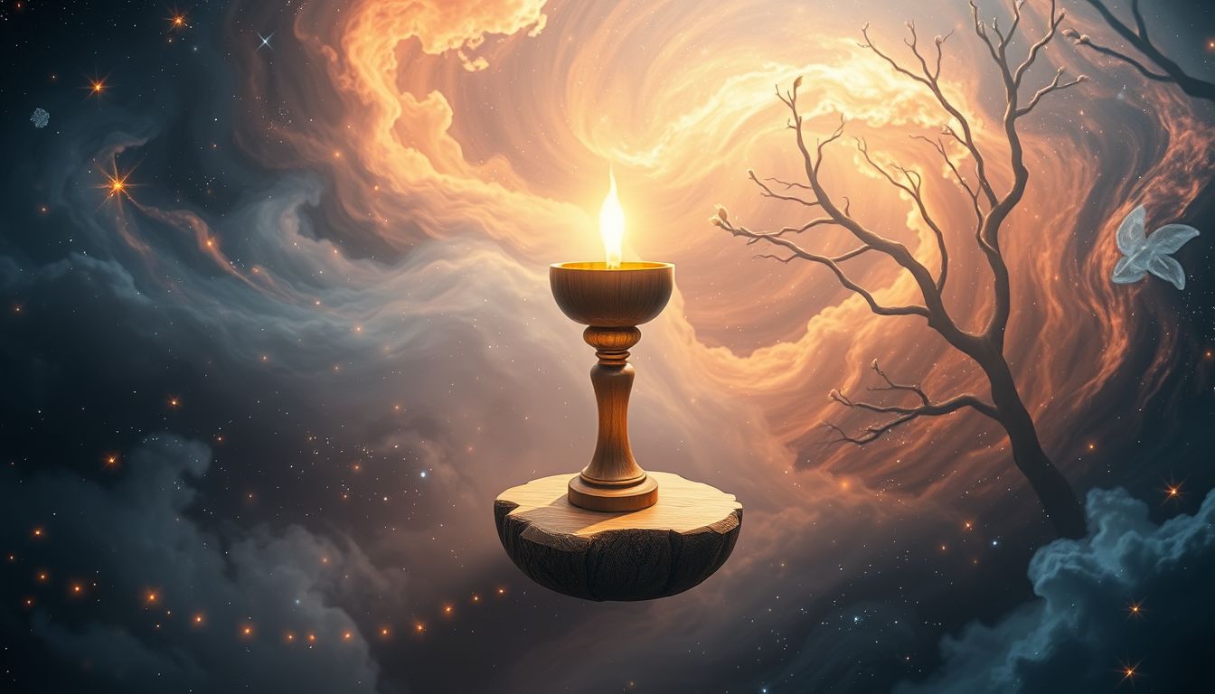 Ein hölzerner Kelch symbolisiert natürliche Reinheit und innere Stärke.