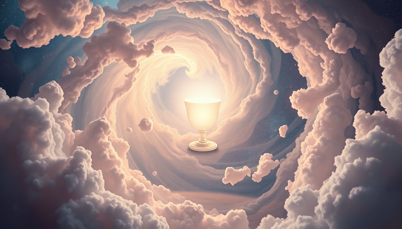 Ein leuchtender Kelch symbolisiert spirituelle Erleuchtung und Erkenntnis.