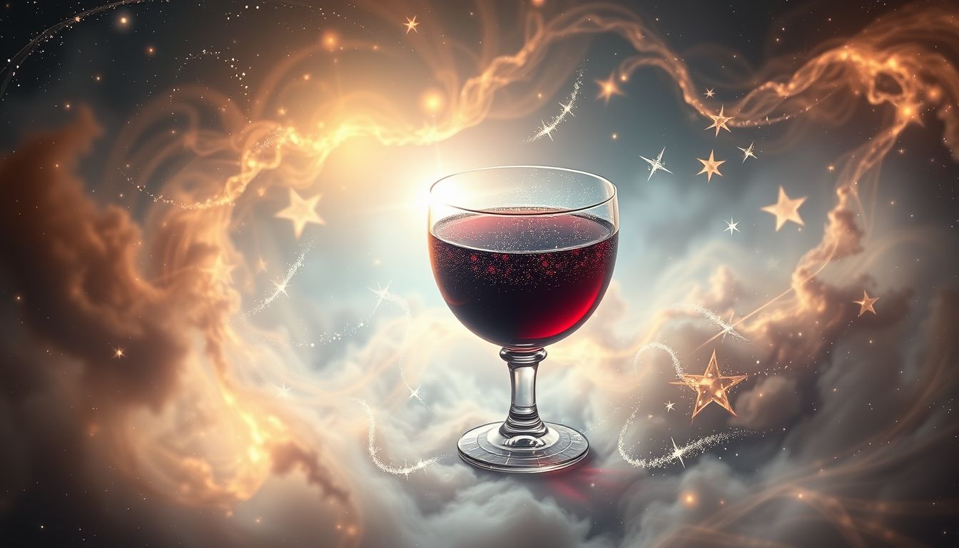 Ein Kelch mit Wein symbolisiert oft spirituelle Erfüllung und Freude.
