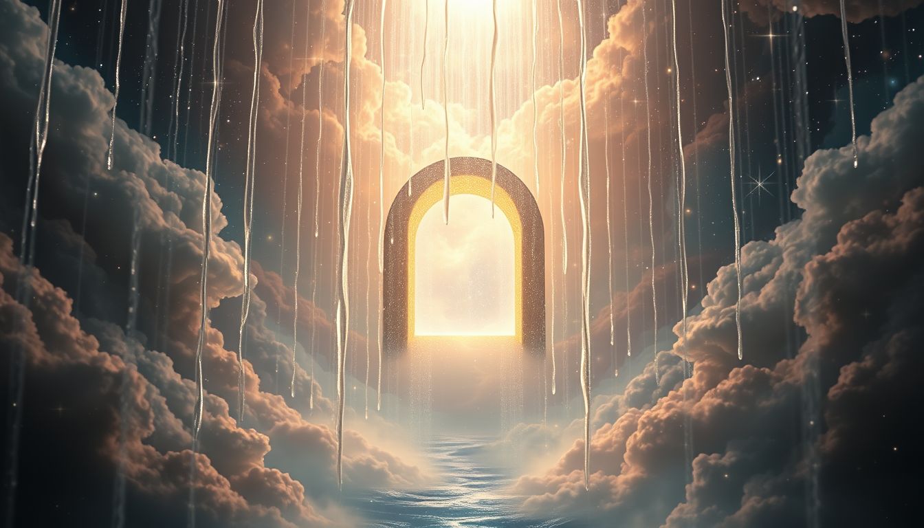 Ein Tor im Regen symbolisiert emotionale Reinigung und neue Herausforderungen.