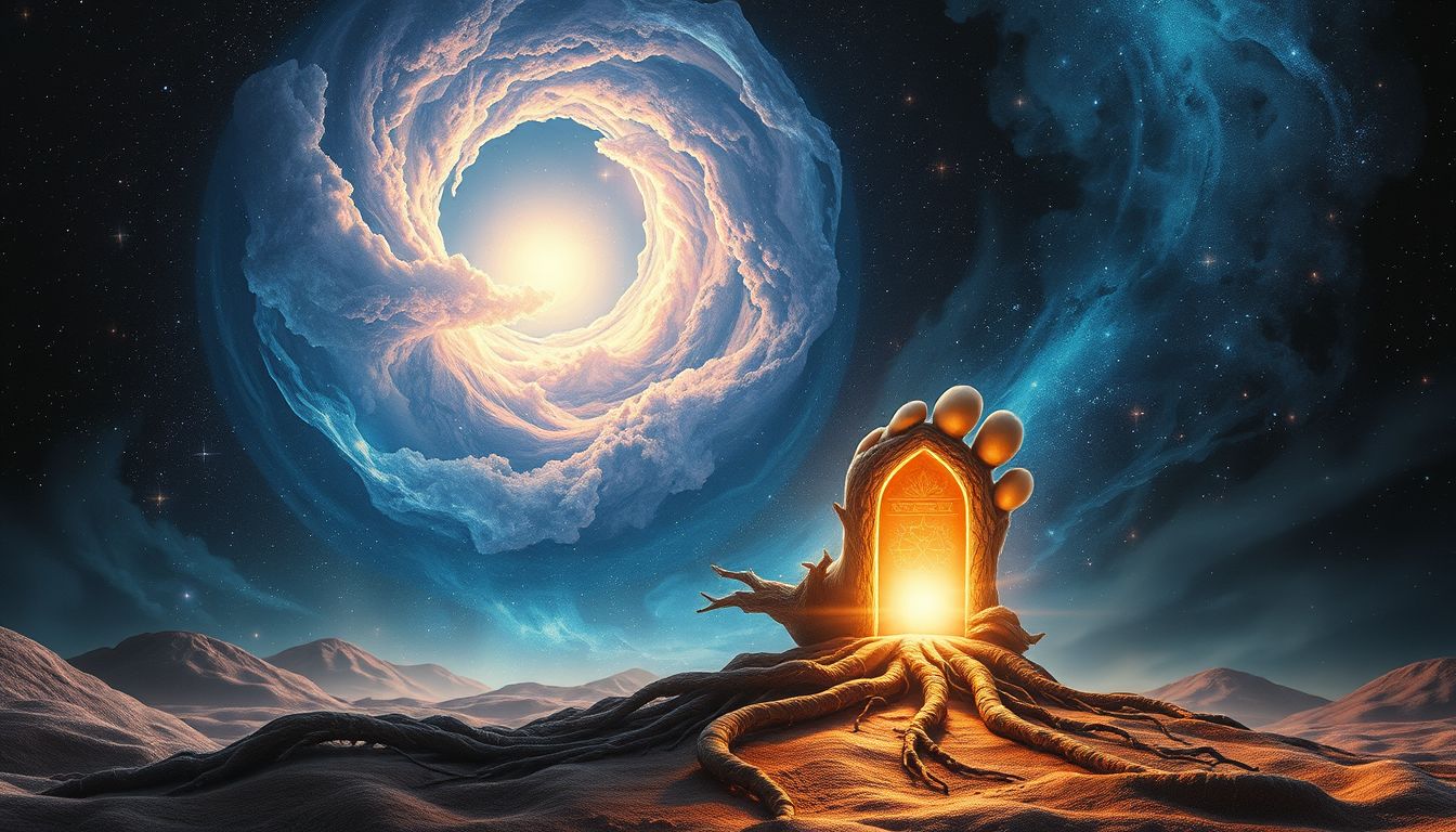 Ein Tor mit dem Fuß symbolisiert Balance und zielgerichtetes Handeln.